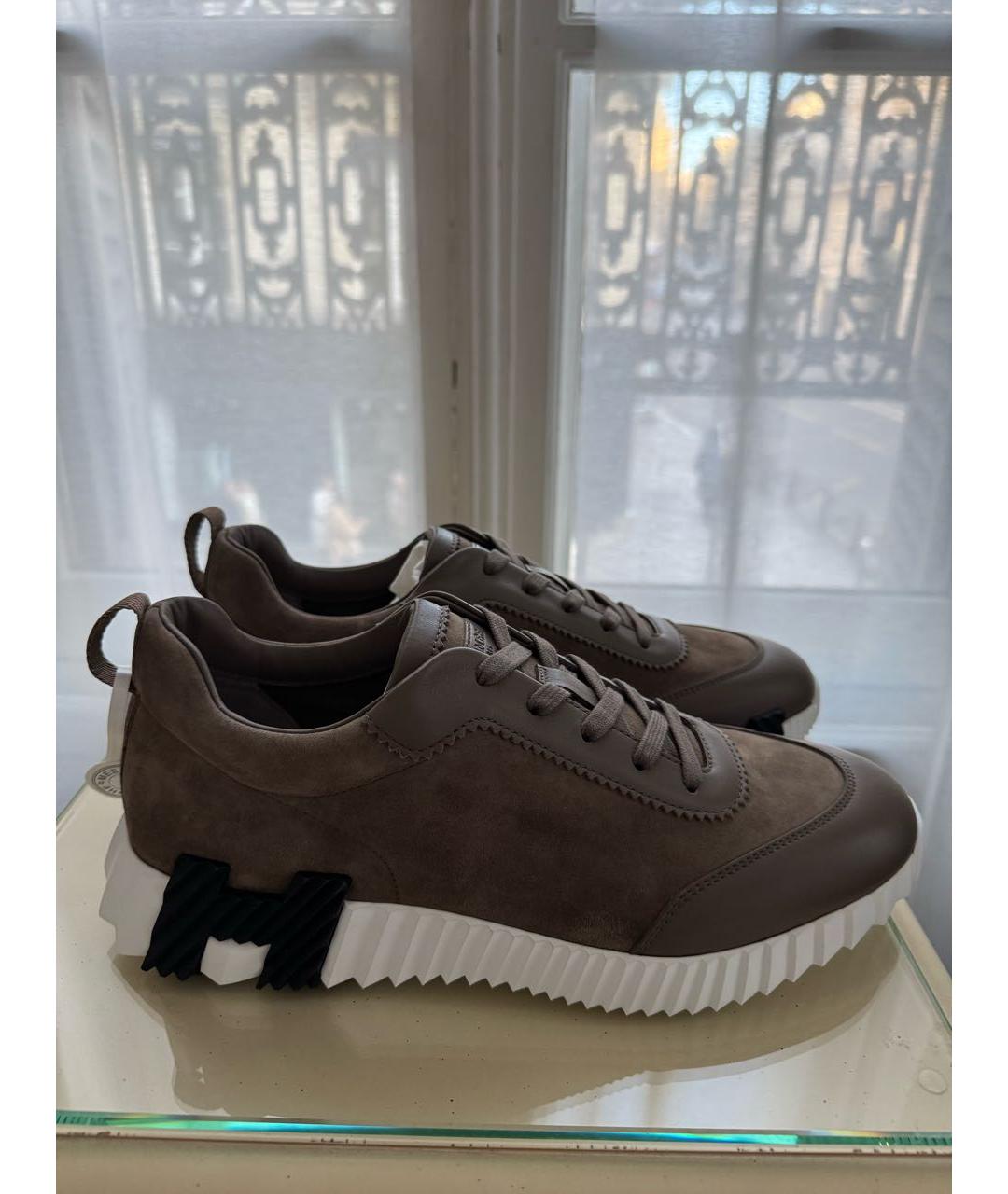 HERMES Коричневые кожаные высокие кроссовки / кеды, фото 6