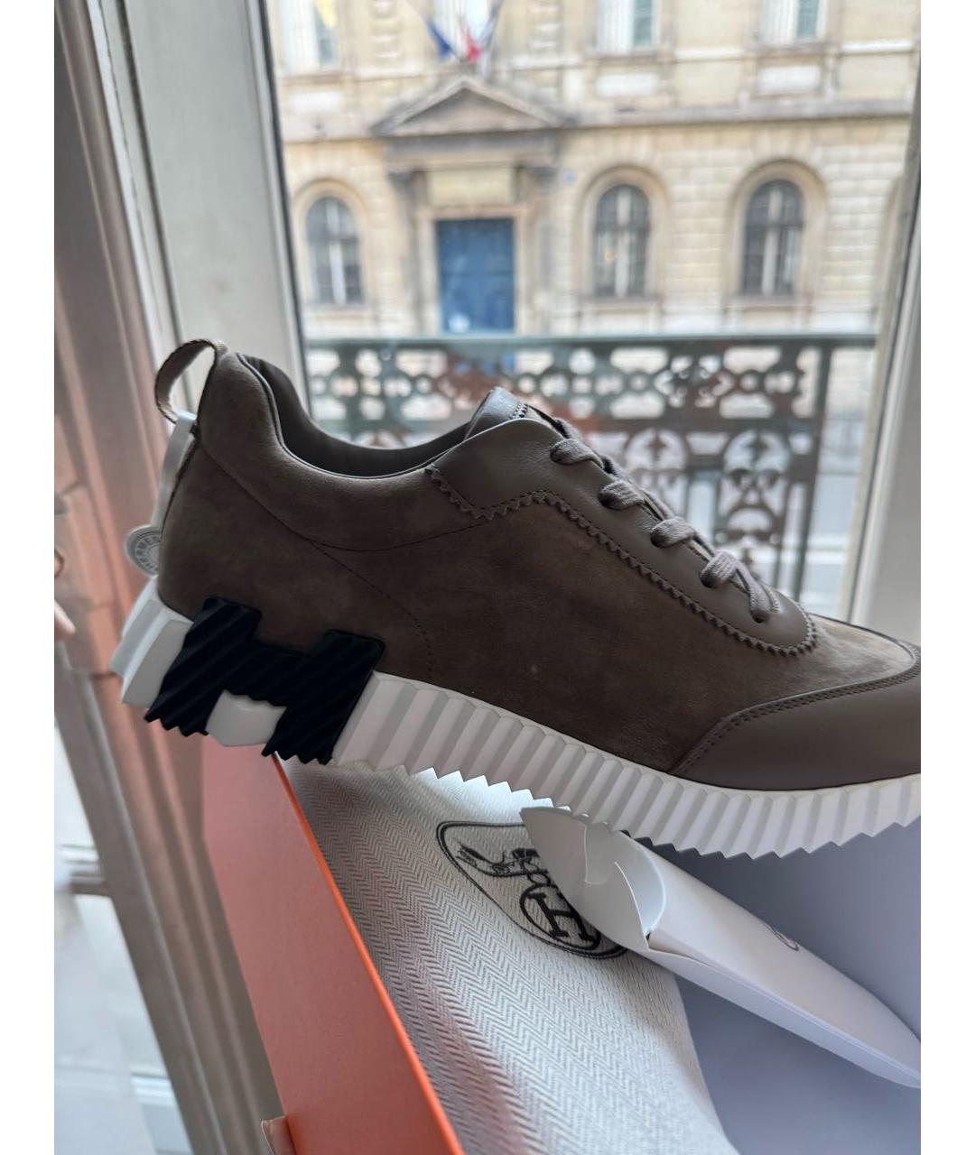 HERMES Коричневые кожаные высокие кроссовки / кеды, фото 3