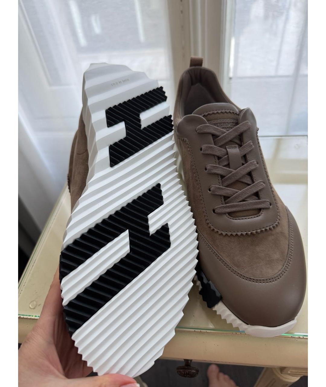 HERMES Коричневые кожаные высокие кроссовки / кеды, фото 5