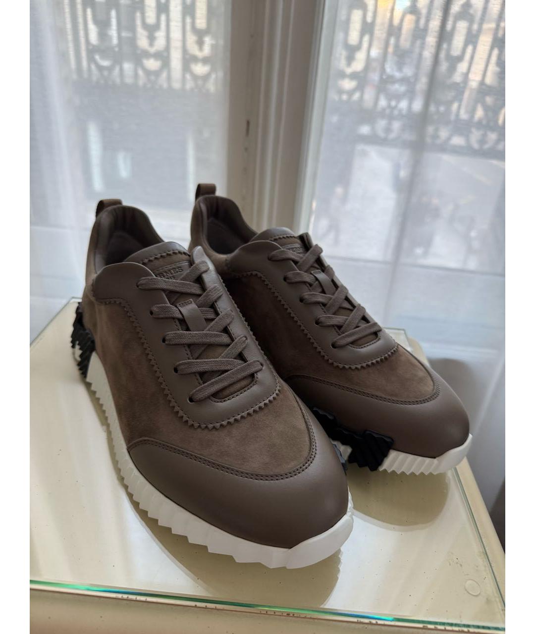 HERMES Коричневые кожаные высокие кроссовки / кеды, фото 2