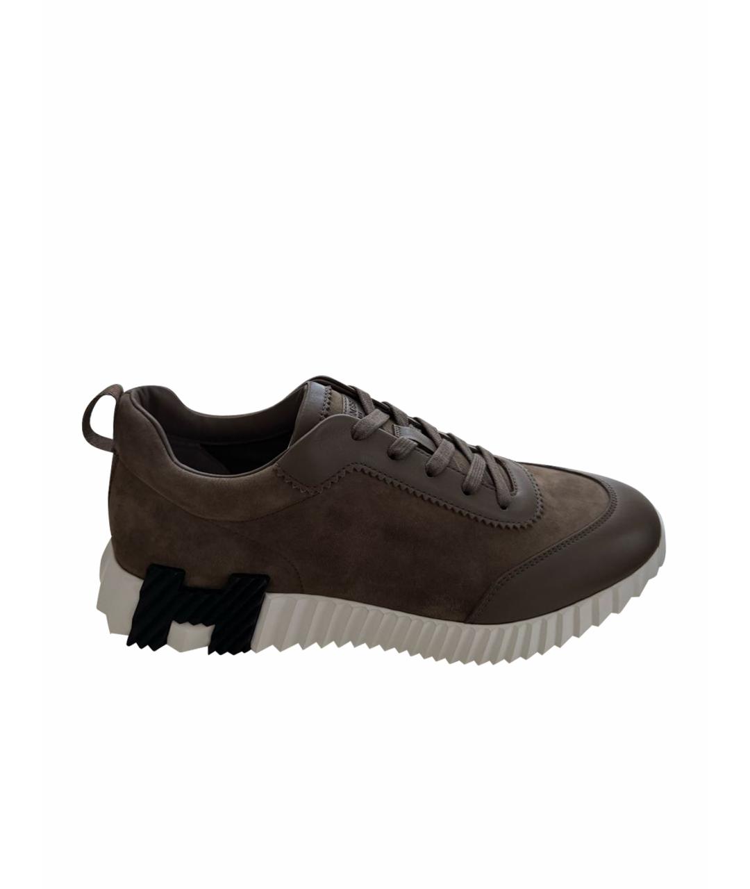 HERMES Коричневые кожаные высокие кроссовки / кеды, фото 1