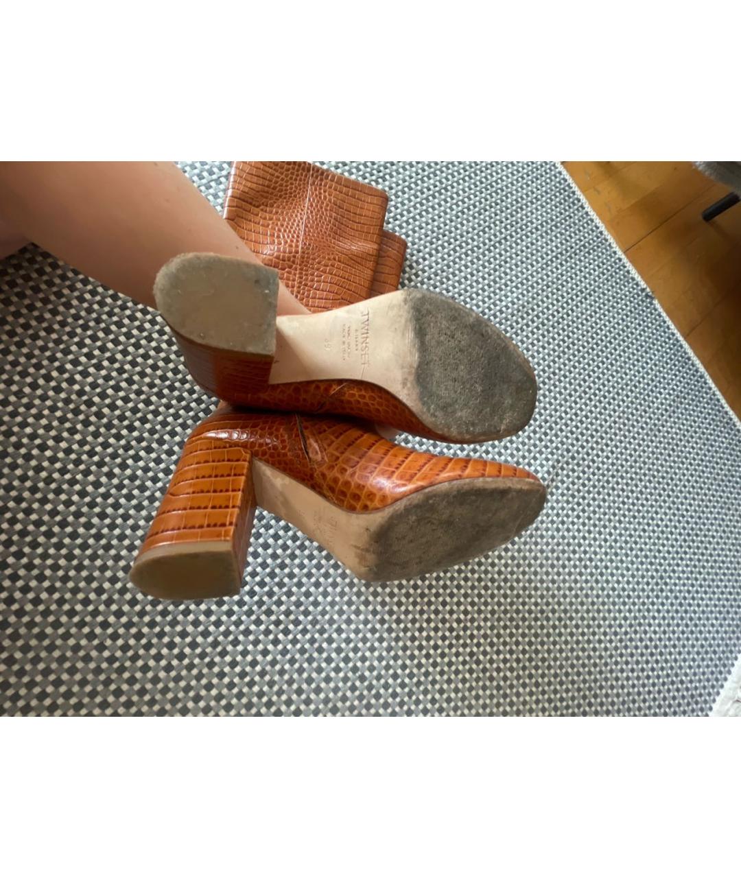 TWIN-SET Коричневые кожаные сапоги, фото 6