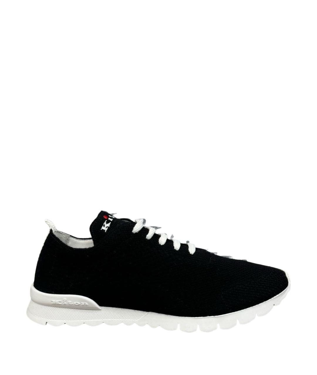 KITON Черные текстильные низкие кроссовки / кеды, фото 1