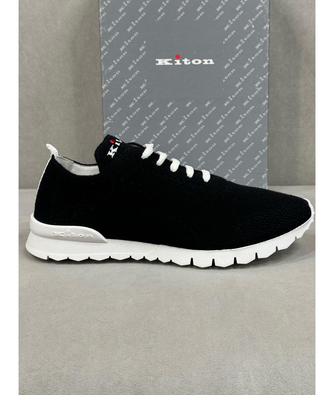 KITON Черные текстильные низкие кроссовки / кеды, фото 5