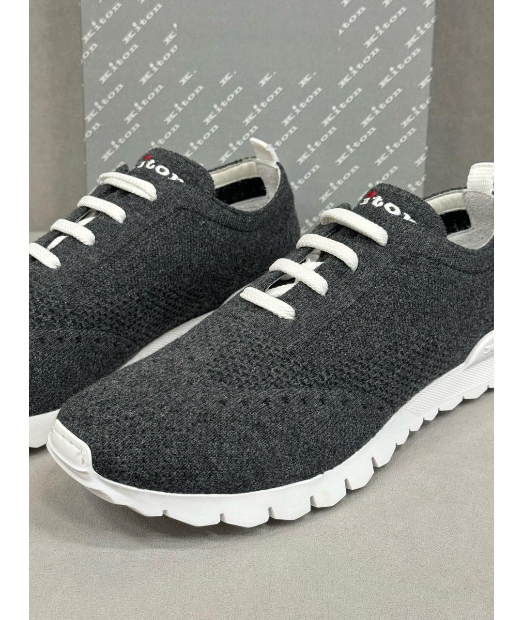 KITON Серые текстильные низкие кроссовки / кеды, фото 5