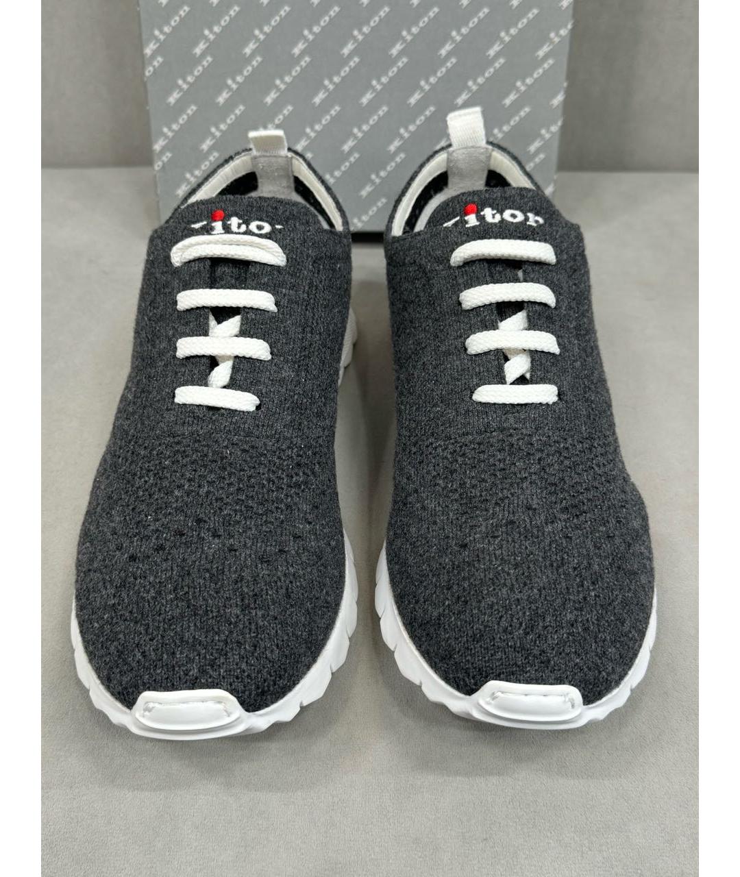 KITON Серые текстильные низкие кроссовки / кеды, фото 2