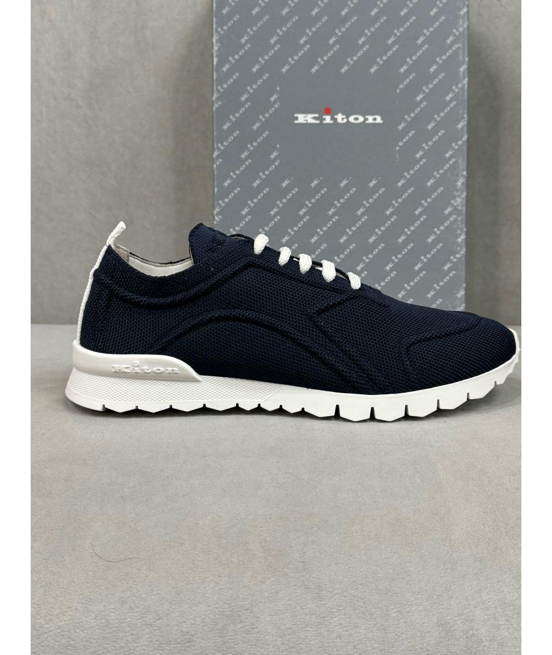 KITON Темно-синие текстильные низкие кроссовки / кеды, фото 6