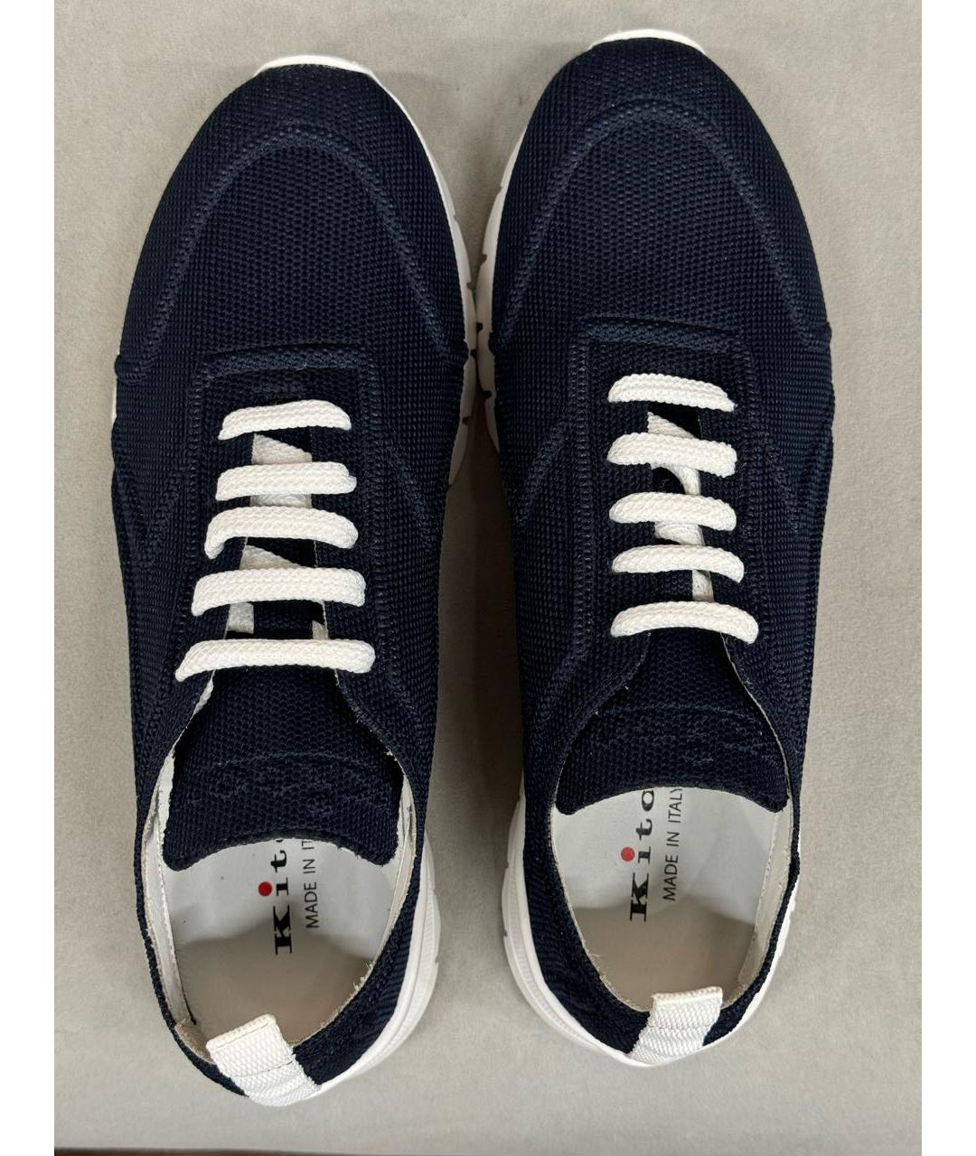 KITON Темно-синие текстильные низкие кроссовки / кеды, фото 3