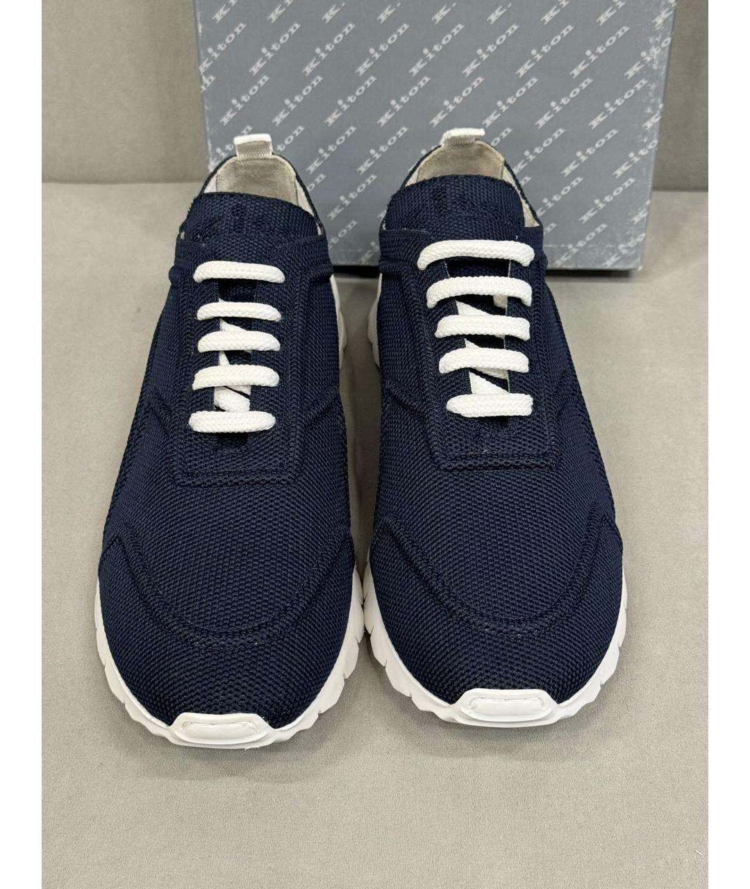 KITON Темно-синие текстильные низкие кроссовки / кеды, фото 2