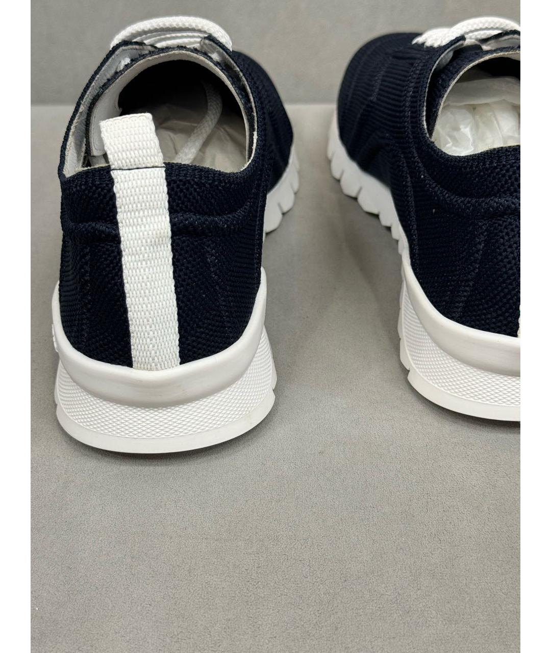 KITON Темно-синие текстильные низкие кроссовки / кеды, фото 4