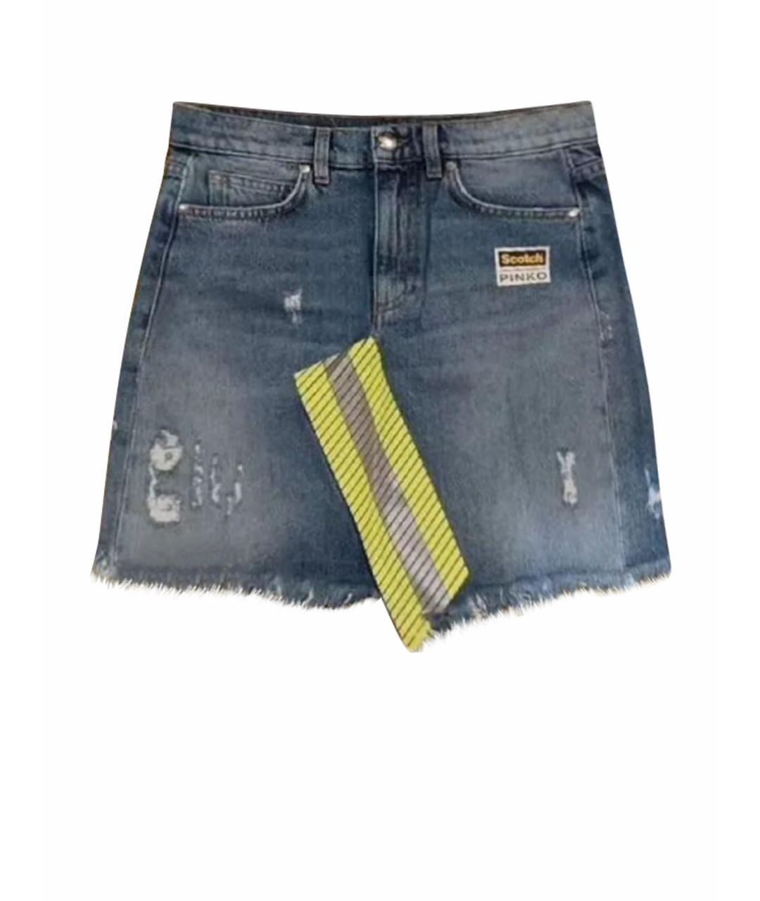 PINKO Голубая хлопковая юбка мини, фото 1