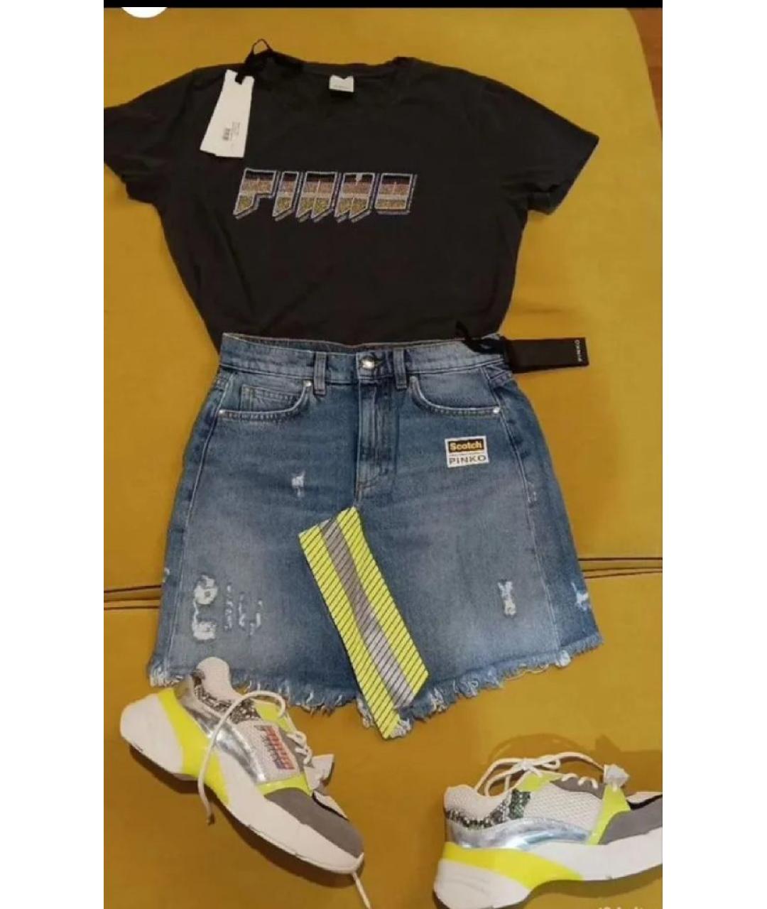 PINKO Голубая хлопковая юбка мини, фото 3