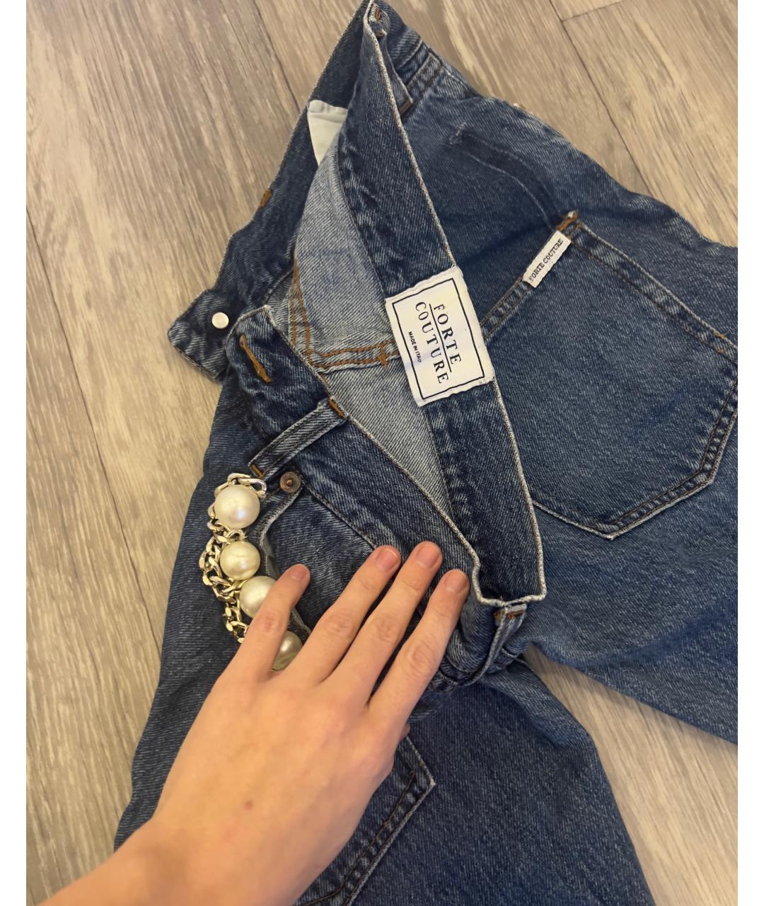 FORTE COUTURE Синие хлопковые прямые джинсы, фото 4