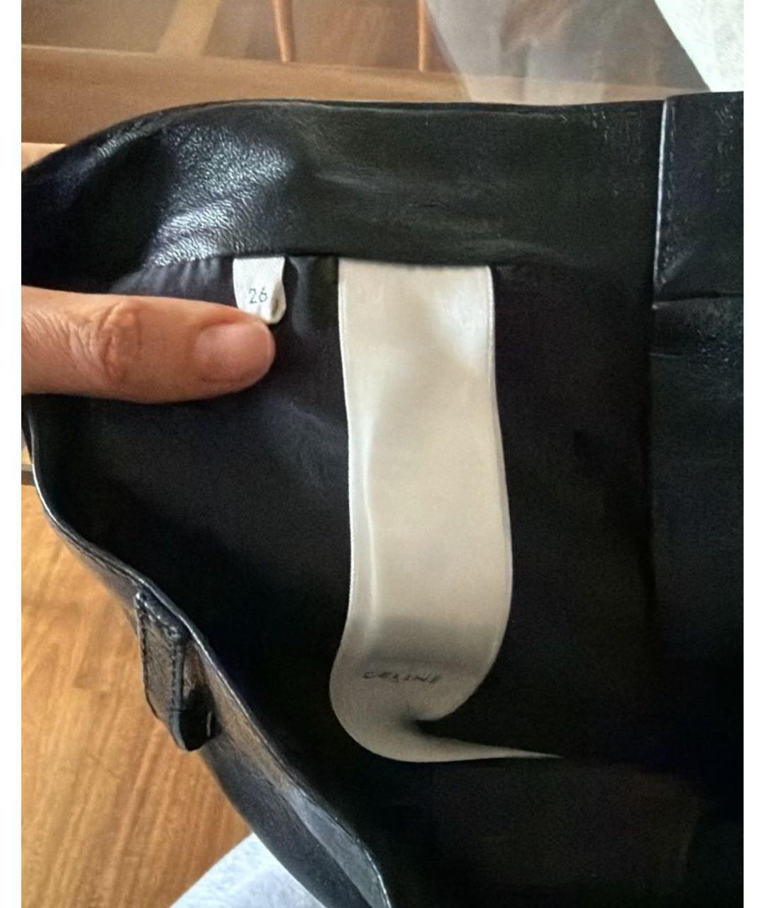 CELINE Черные кожаные прямые брюки, фото 3