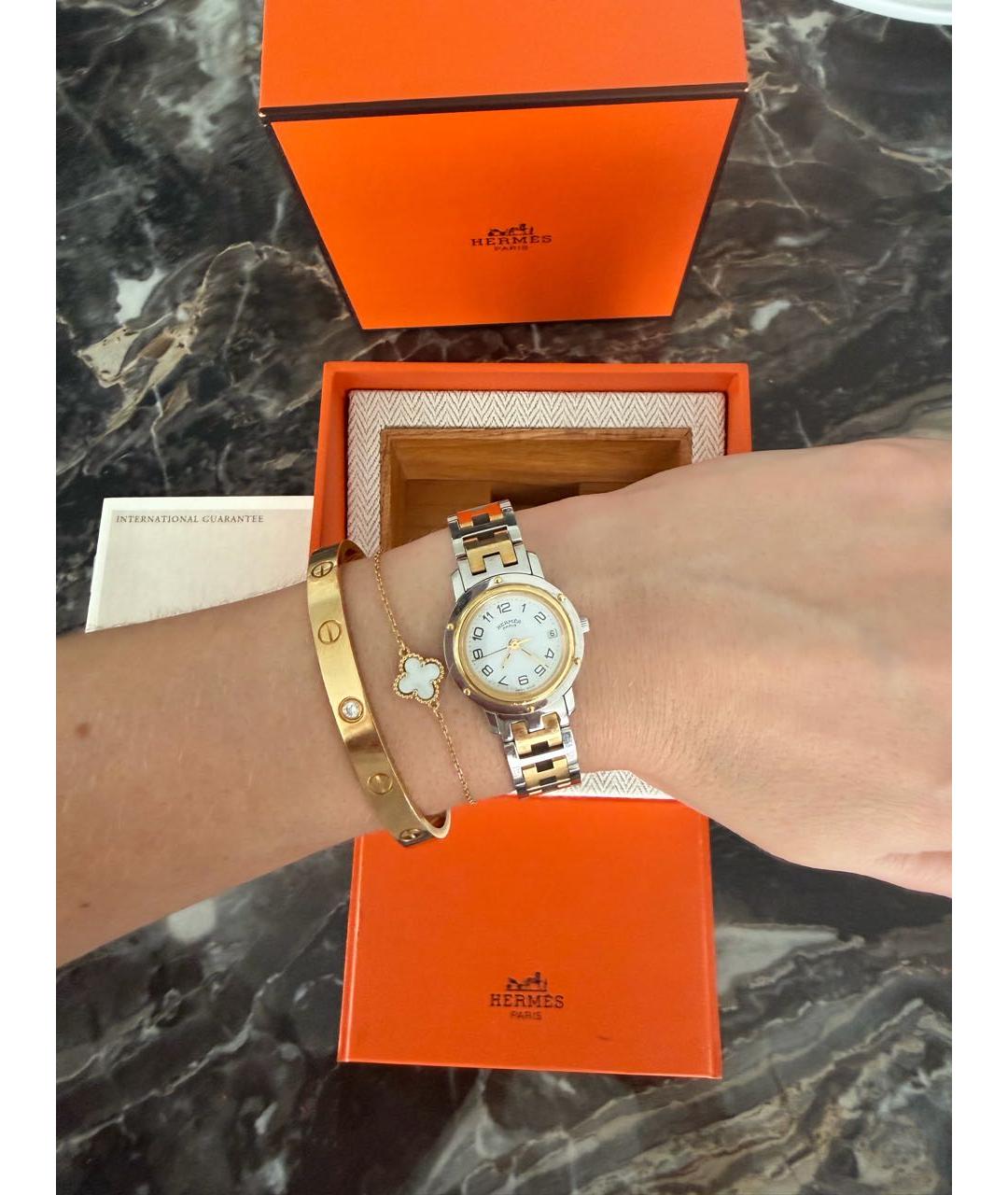 HERMES Золотые металлические часы, фото 7