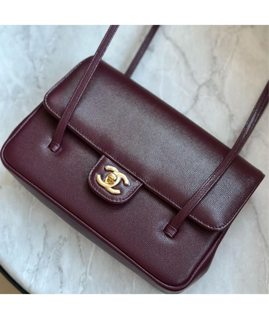 CHANEL Бордовая кожаная сумка через плечо, фото 3