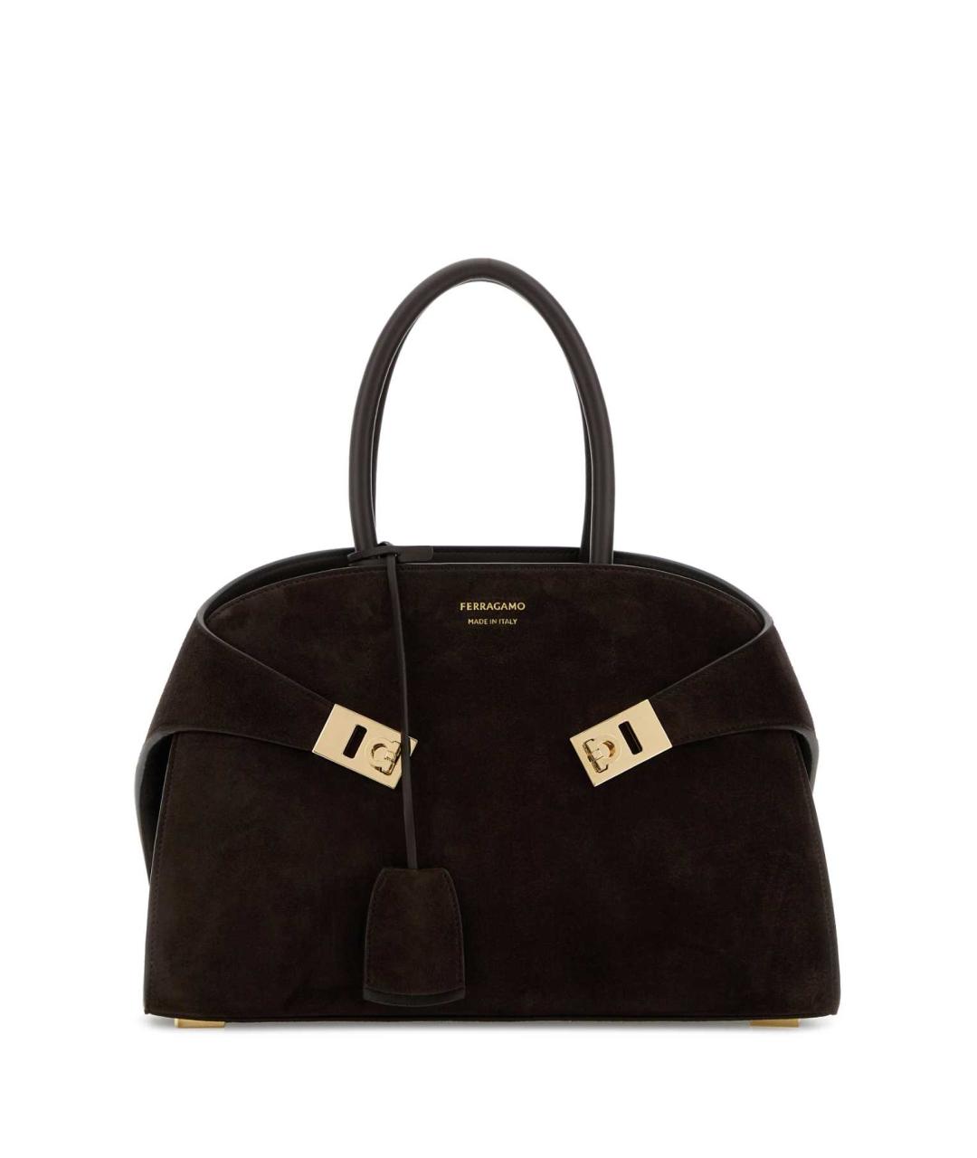 FERRAGAMO Коричневая кожаная сумка с короткими ручками, фото 1