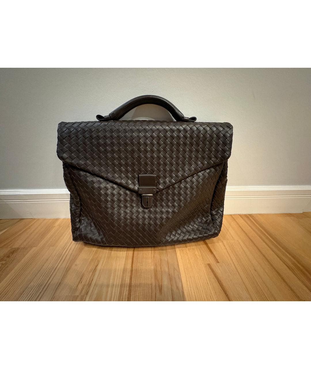 BOTTEGA VENETA Коричневый кожаный портфель, фото 5
