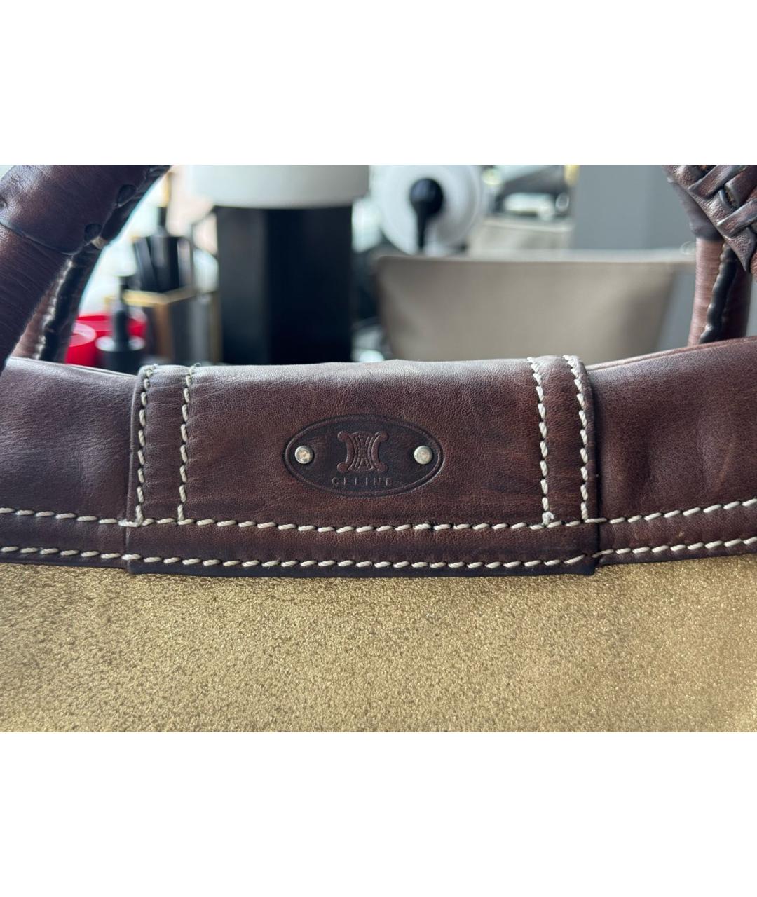 CELINE Коричневая кожаная сумка с короткими ручками, фото 5