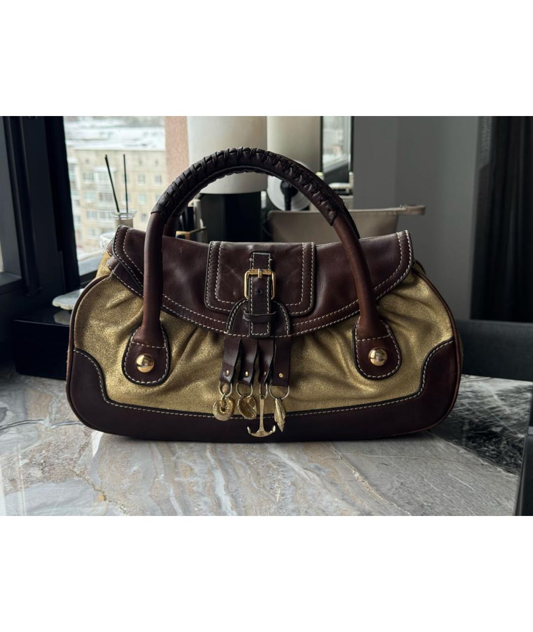 CELINE Коричневая кожаная сумка с короткими ручками, фото 7