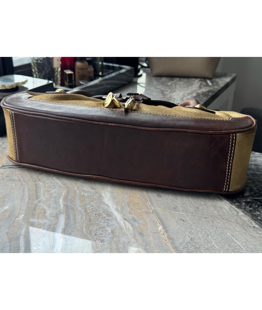 CELINE Коричневая кожаная сумка с короткими ручками, фото 6
