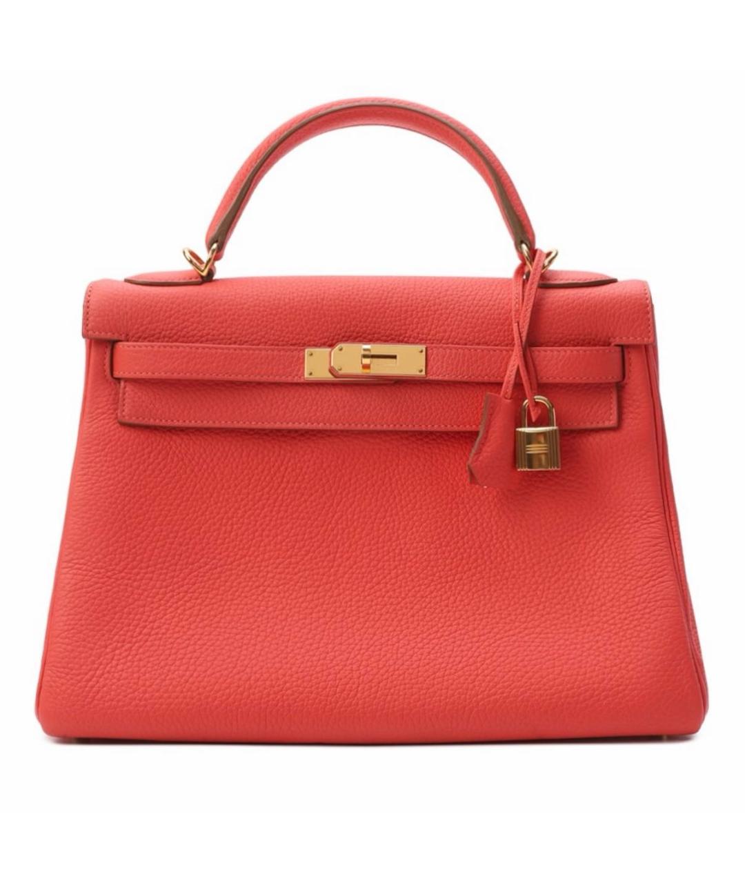 HERMES Коралловая кожаная сумка с короткими ручками, фото 9