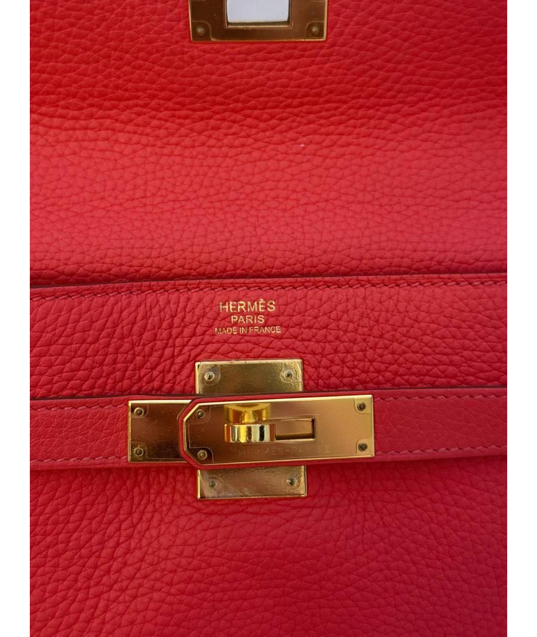 HERMES Коралловая кожаная сумка с короткими ручками, фото 6