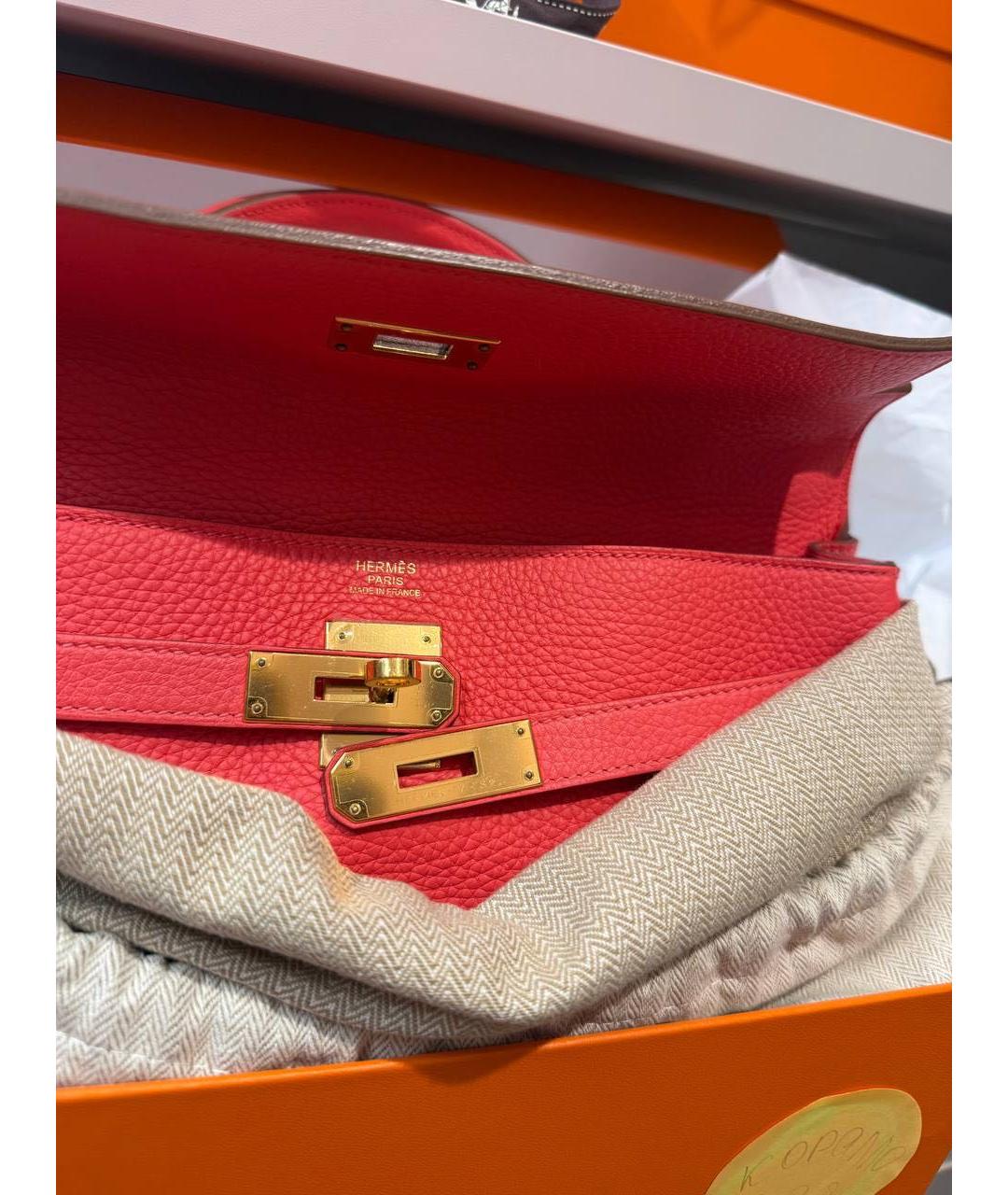 HERMES Коралловая кожаная сумка с короткими ручками, фото 4