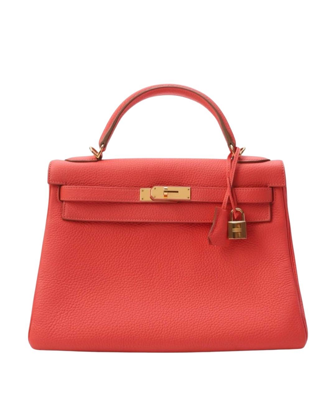 HERMES Коралловая кожаная сумка с короткими ручками, фото 1