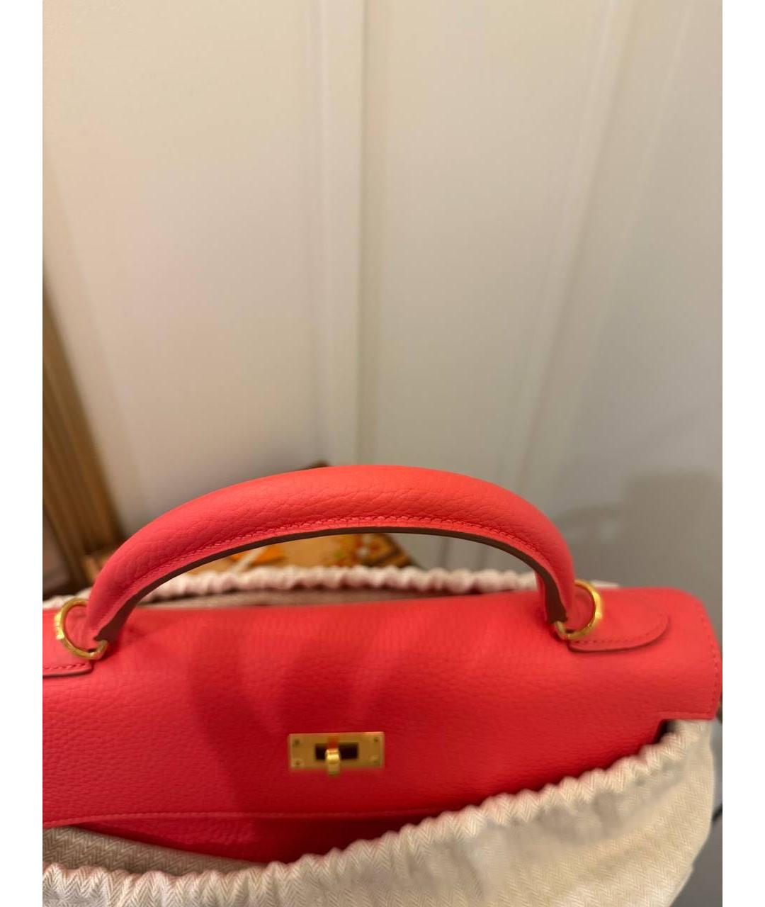 HERMES Коралловая кожаная сумка с короткими ручками, фото 5