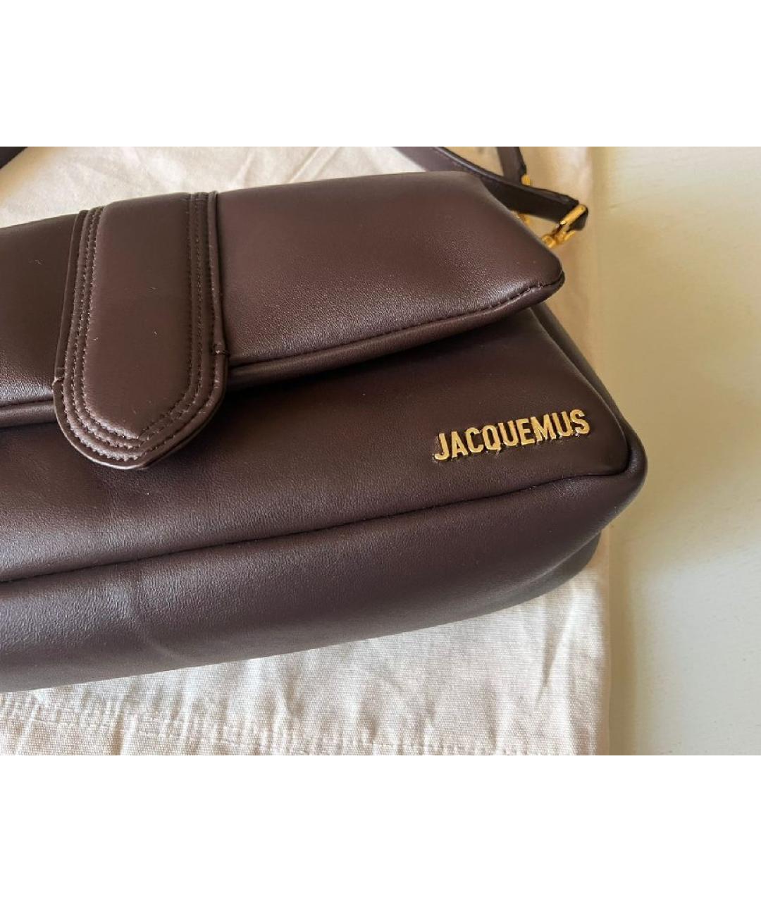 JACQUEMUS Коричневая кожаная сумка с короткими ручками, фото 5