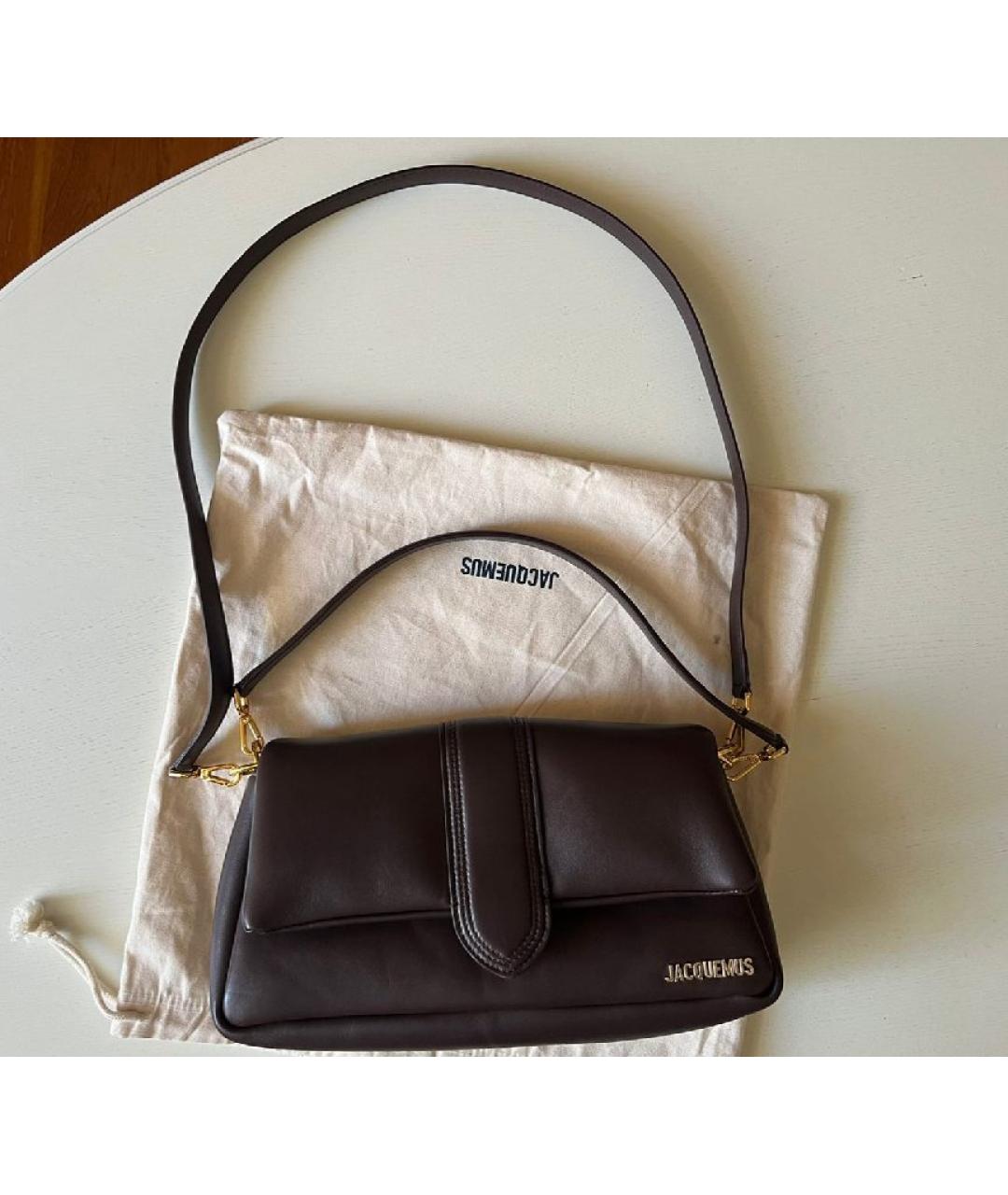 JACQUEMUS Коричневая кожаная сумка с короткими ручками, фото 6