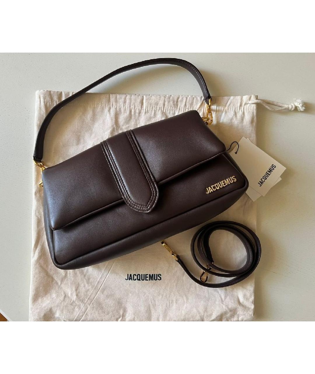 JACQUEMUS Коричневая кожаная сумка с короткими ручками, фото 2