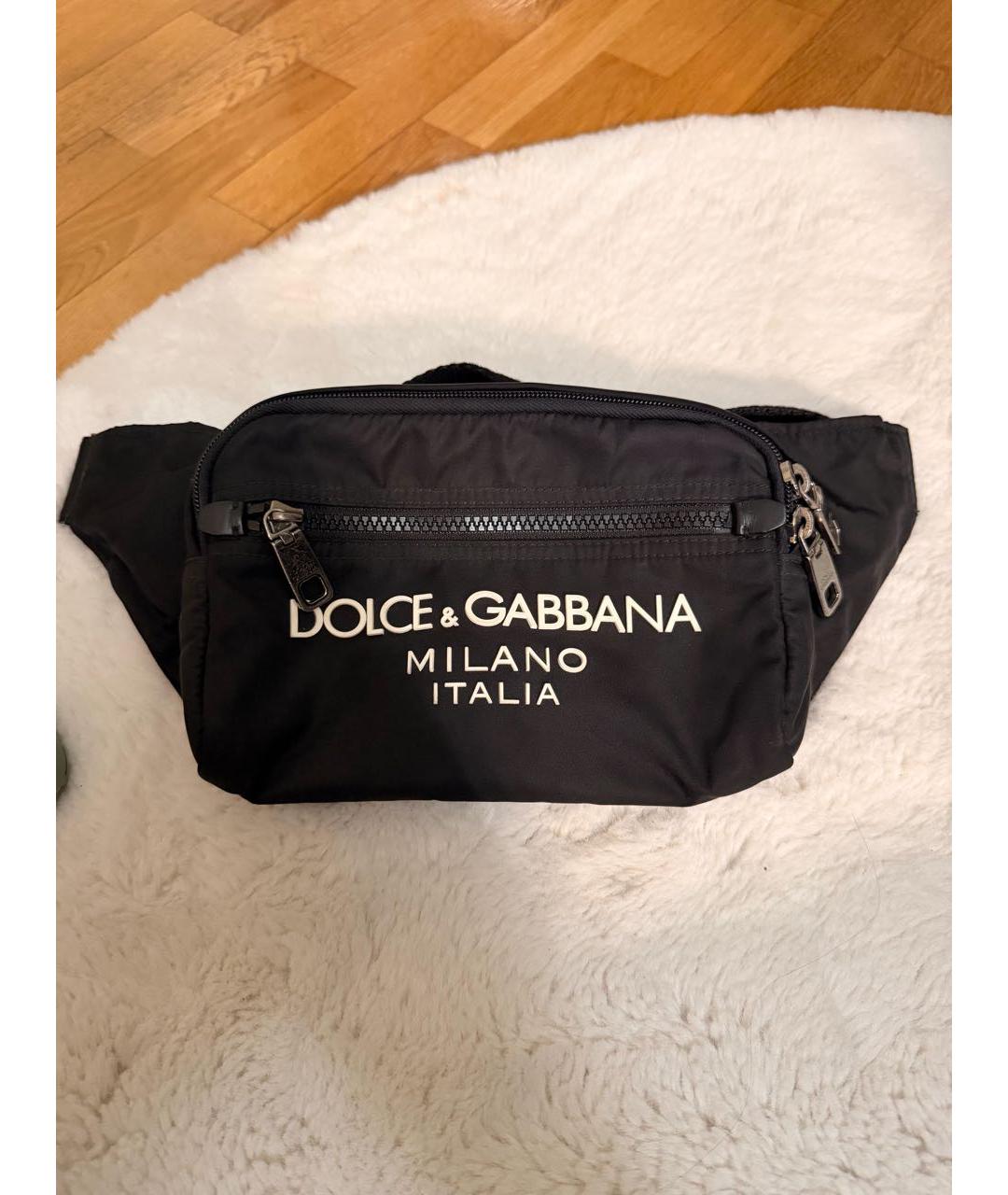 DOLCE&GABBANA Черная синтетическая поясная сумка, фото 5