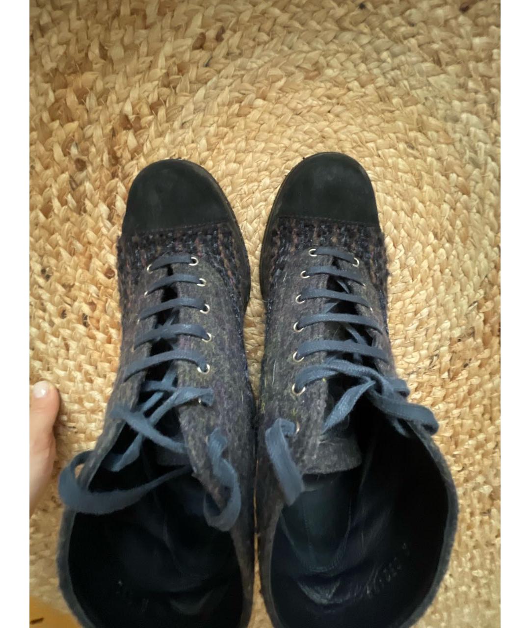 CHANEL Темно-синие текстильные ботинки, фото 4