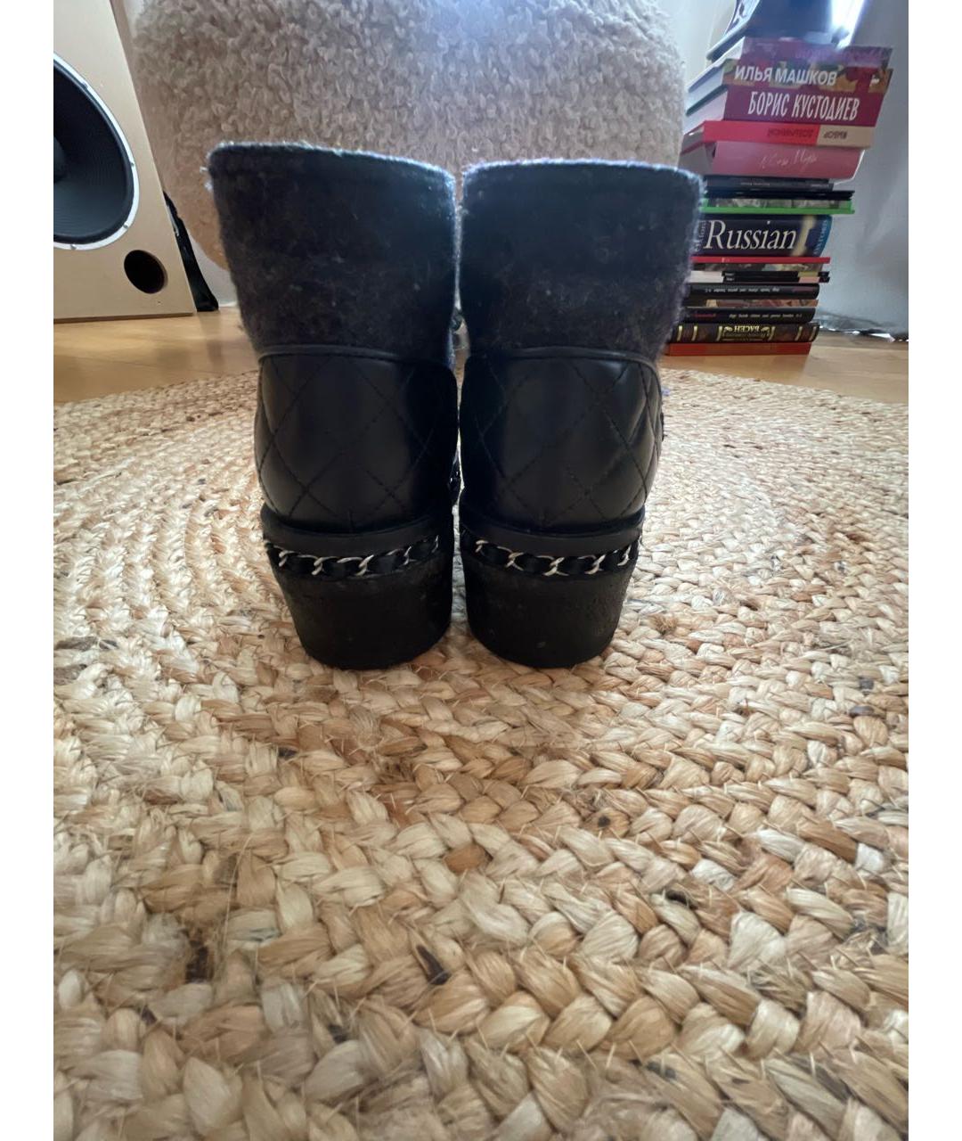 CHANEL Темно-синие текстильные ботинки, фото 5