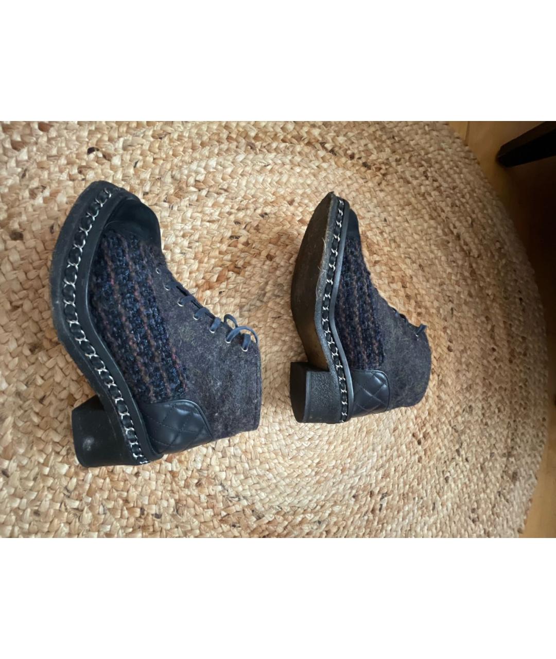 CHANEL Темно-синие текстильные ботинки, фото 9