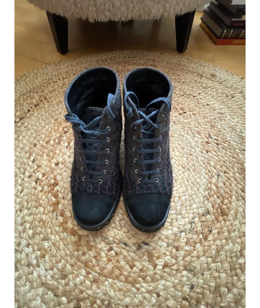 CHANEL Темно-синие текстильные ботинки, фото 3