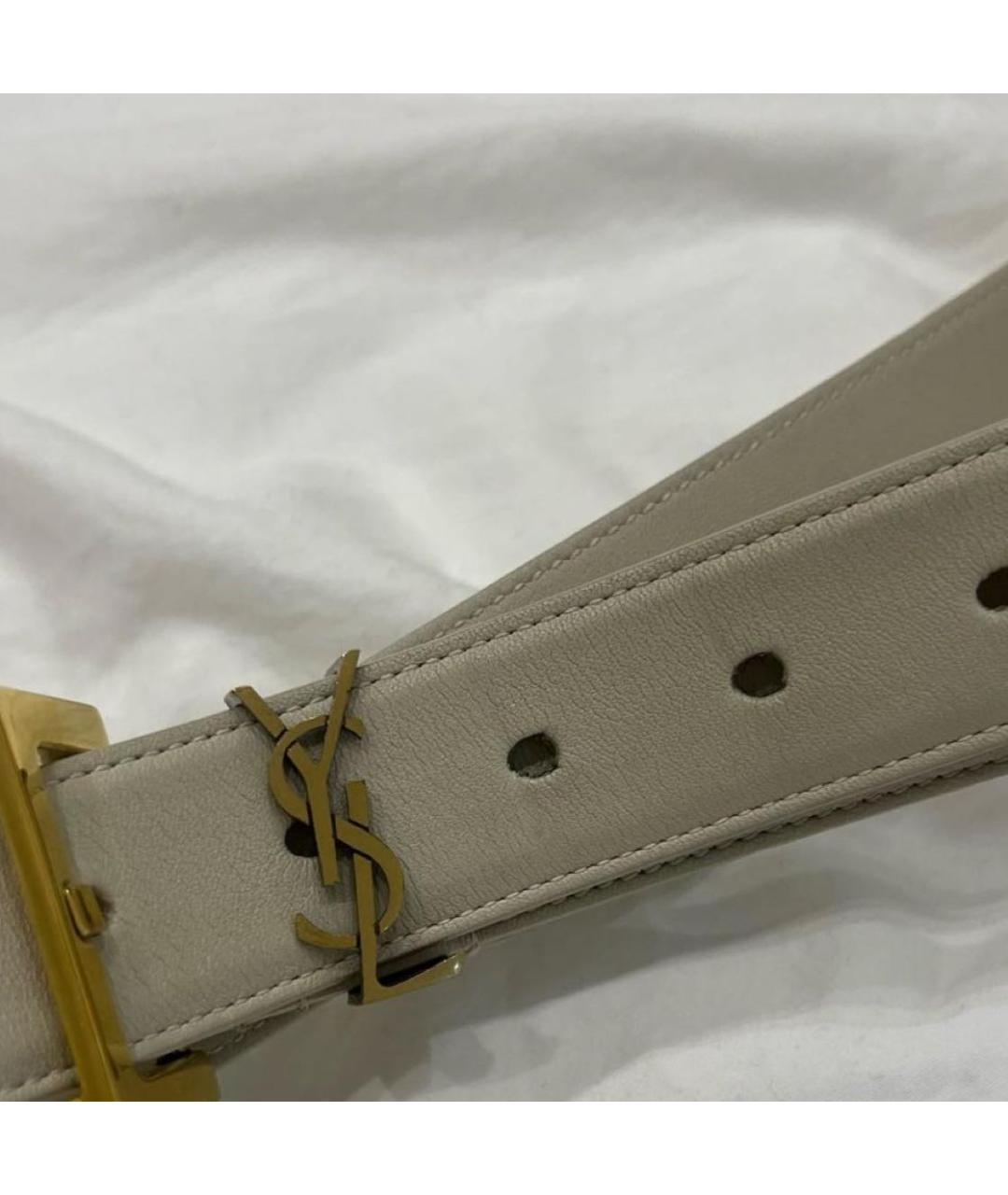 SAINT LAURENT Бежевый кожаный ремень, фото 3