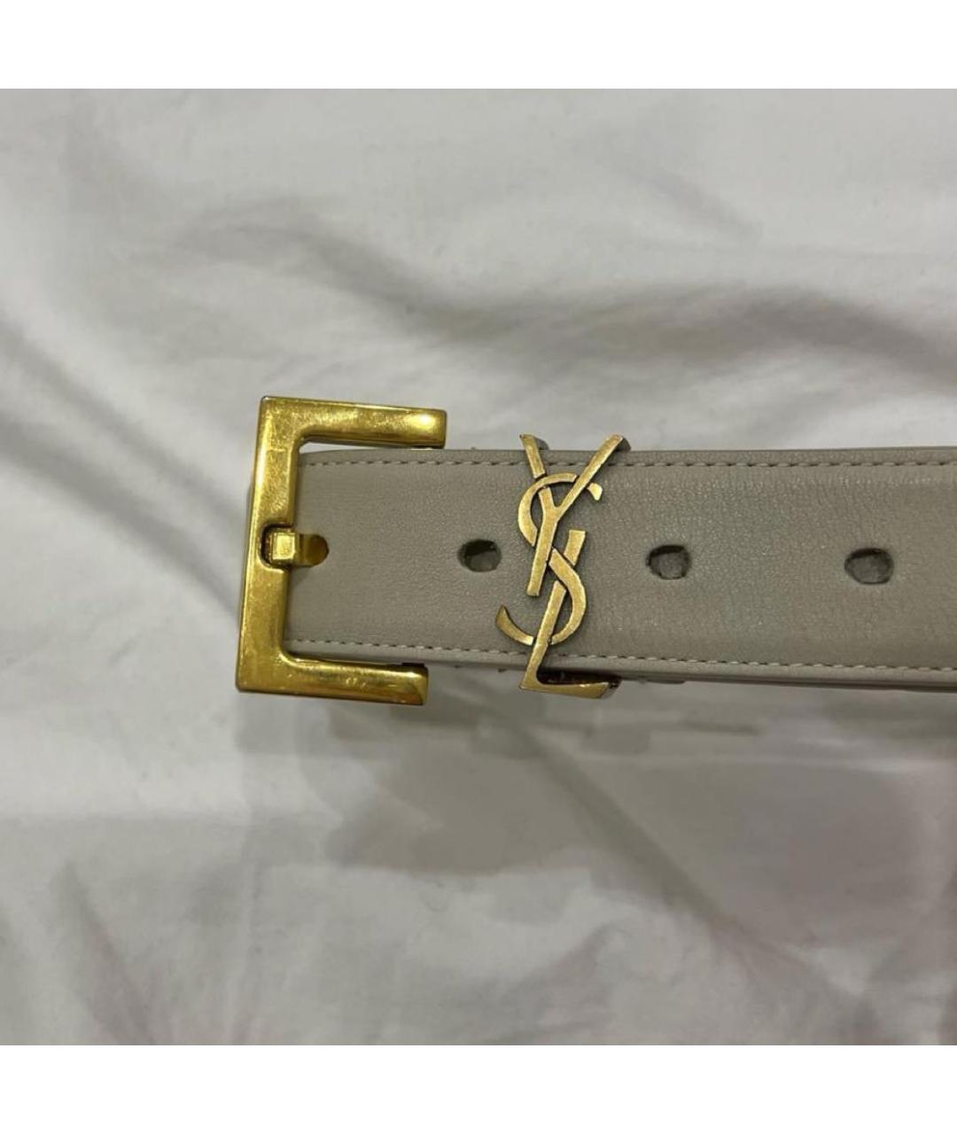 SAINT LAURENT Бежевый кожаный ремень, фото 2