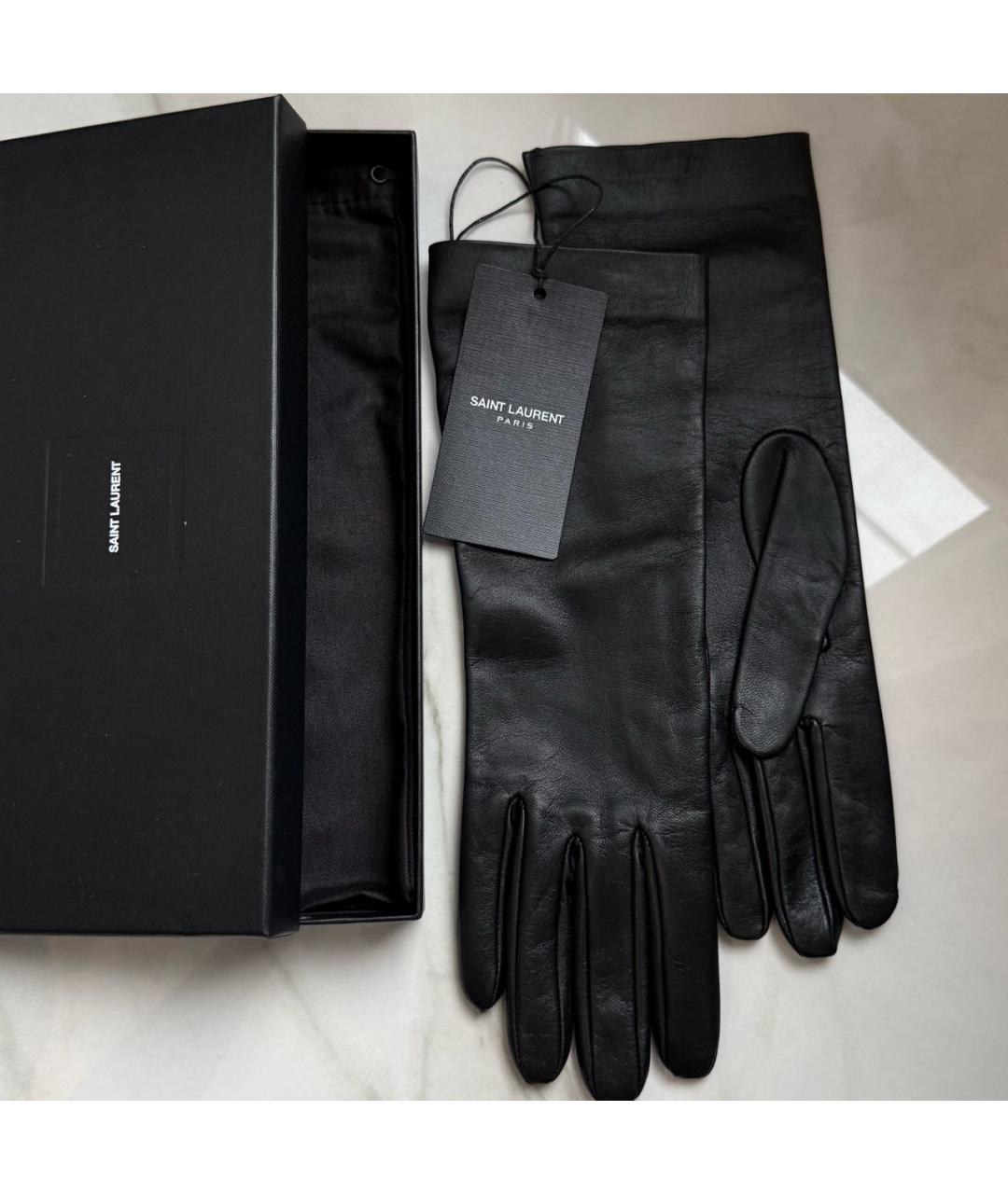 SAINT LAURENT Черные кожаные перчатки, фото 3