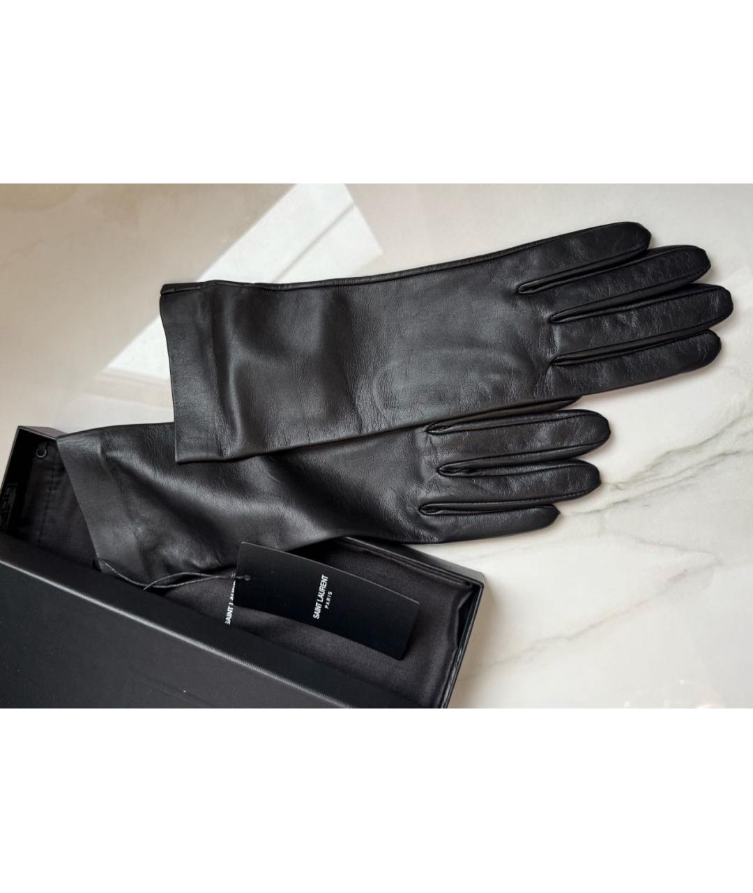 SAINT LAURENT Черные кожаные перчатки, фото 4