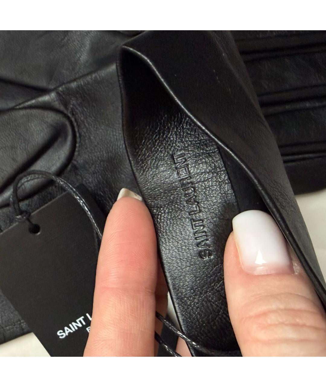 SAINT LAURENT Черные кожаные перчатки, фото 8