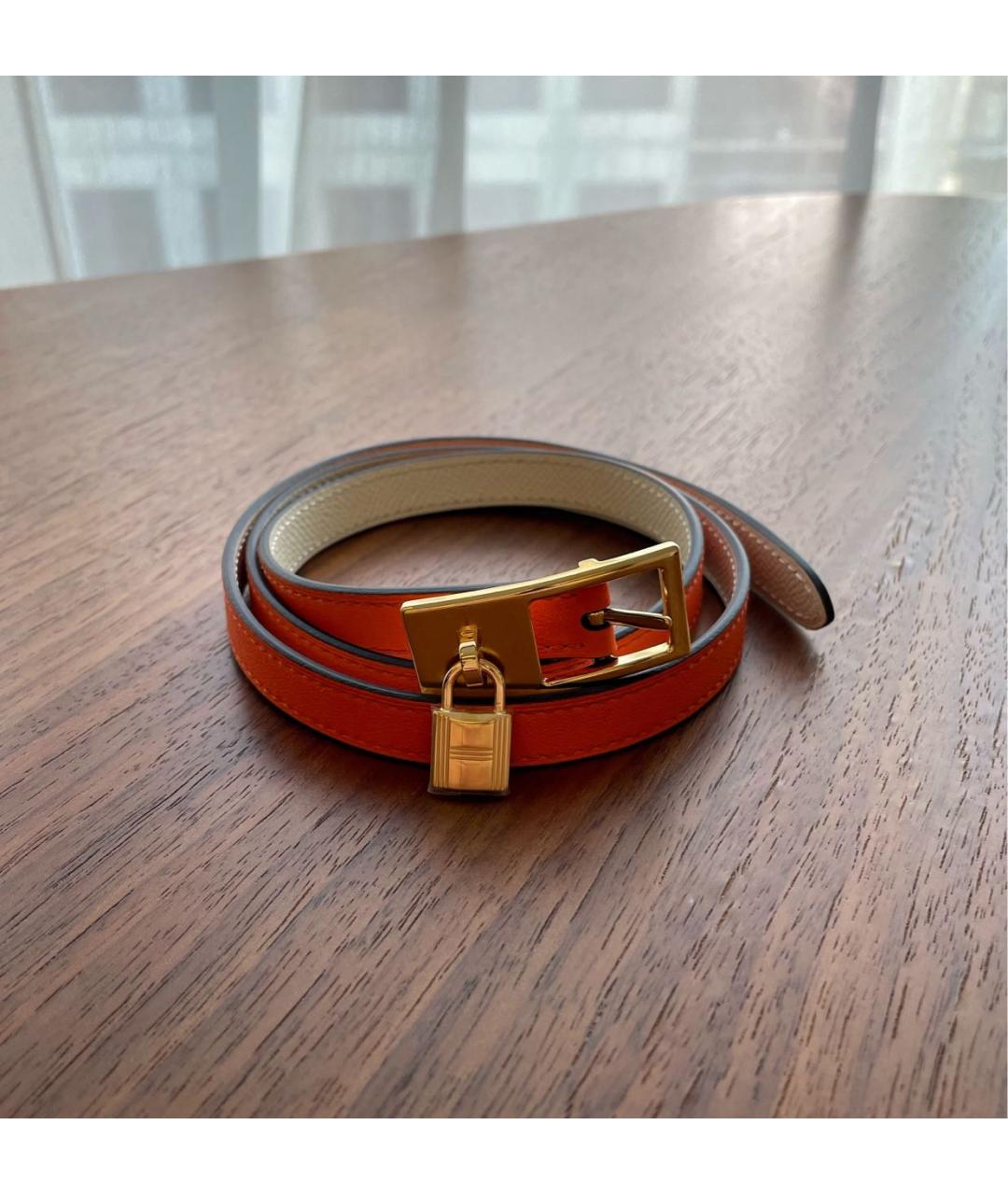 HERMES Оранжевый кожаный ремень, фото 6