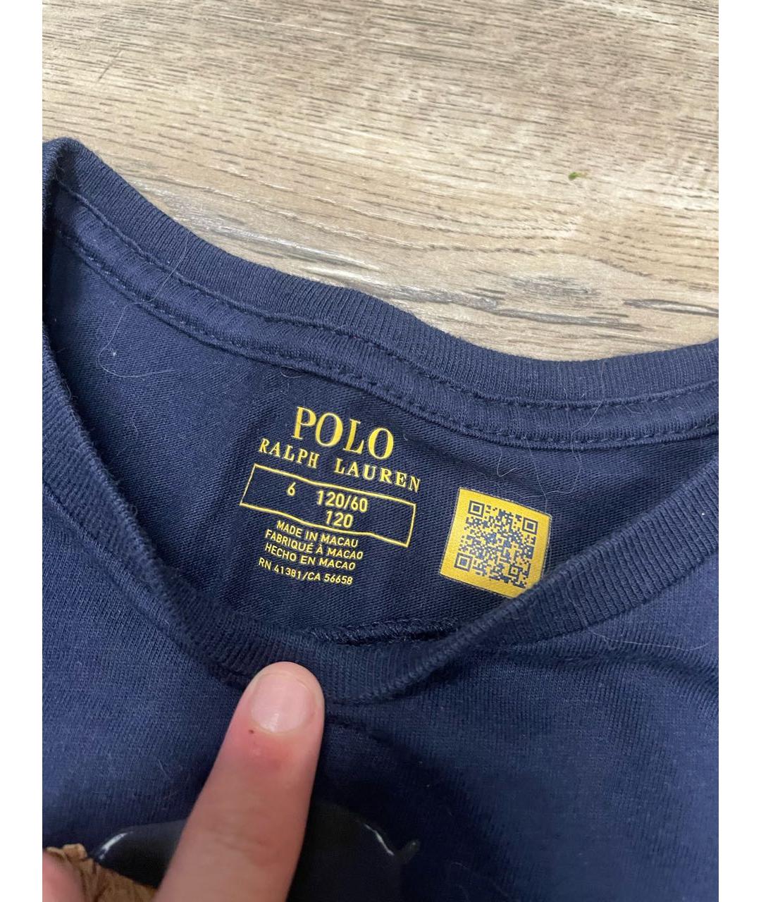 POLO RALPH LAUREN Темно-синяя хлопковая детская футболка, фото 3