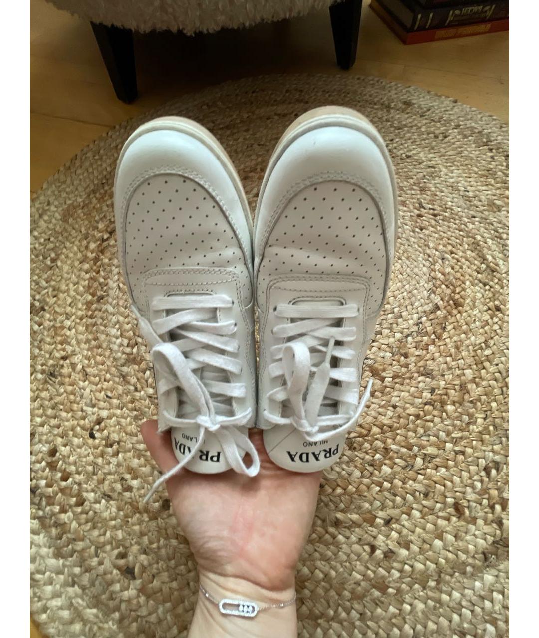 PRADA Белые кожаные кроссовки, фото 7