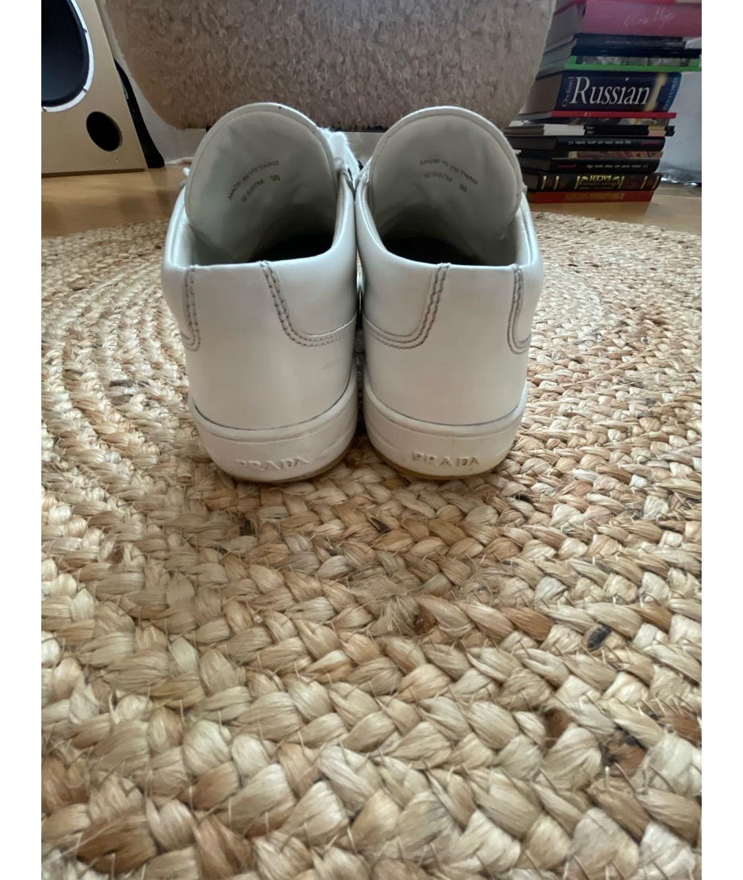 PRADA Белые кожаные кроссовки, фото 6
