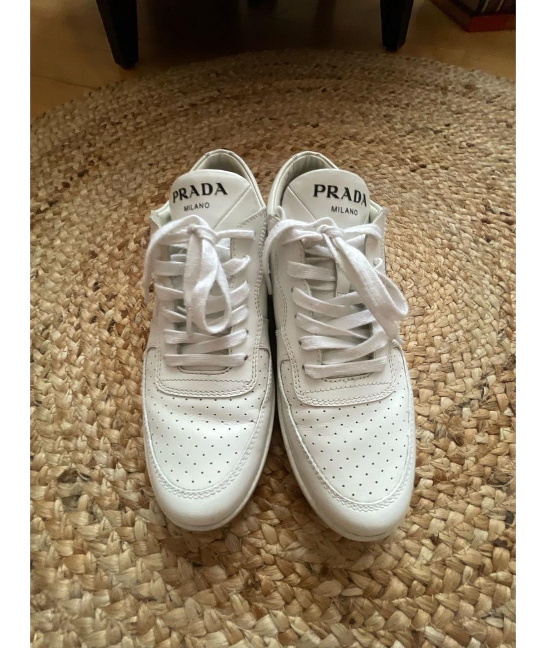PRADA Белые кожаные кроссовки, фото 4