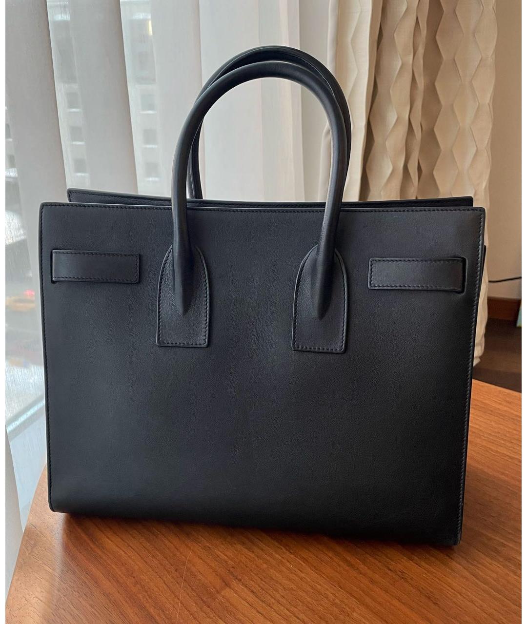 SAINT LAURENT Черная кожаная сумка с короткими ручками, фото 3