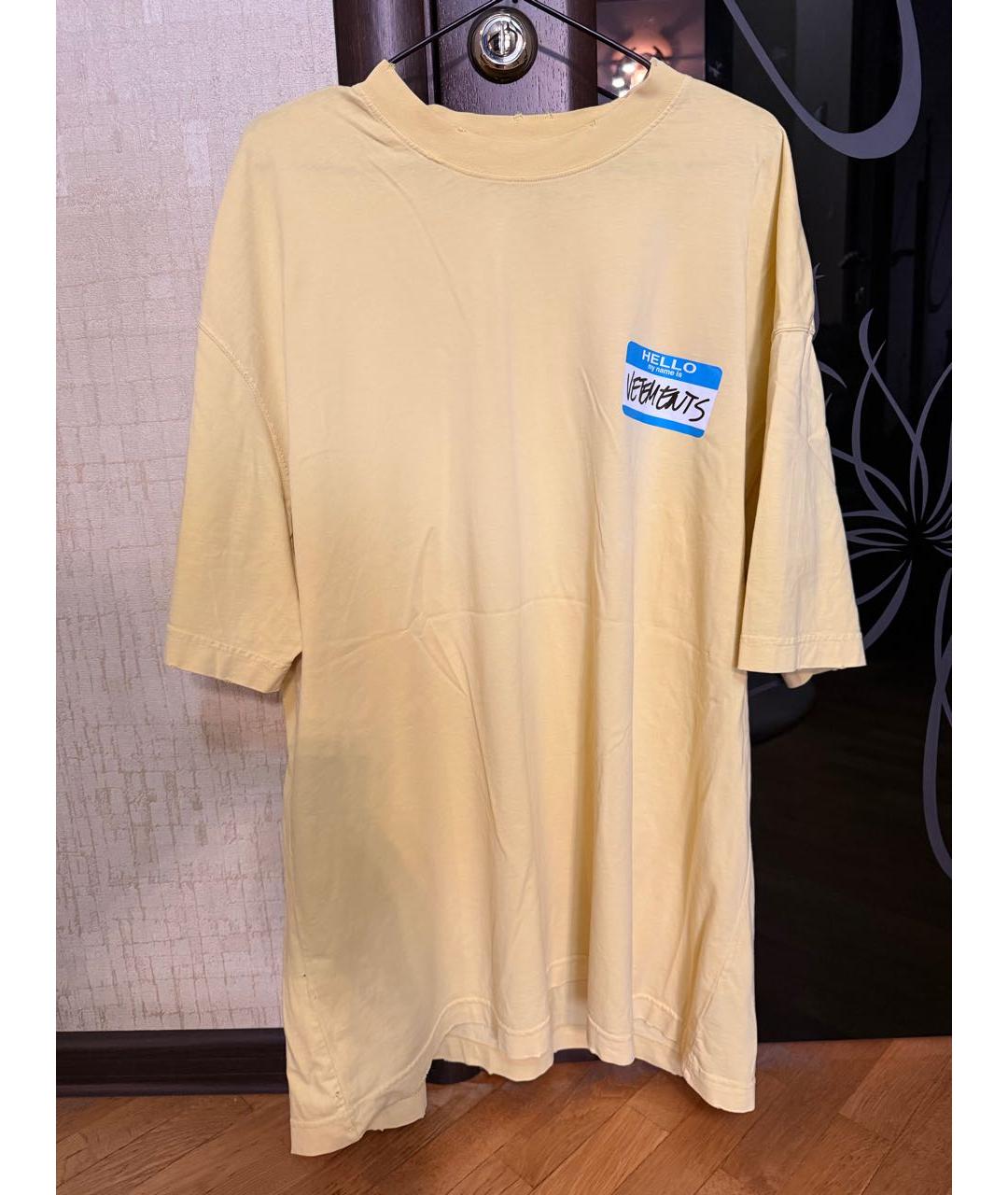 VETEMENTS Желтая хлопко-эластановая футболка, фото 6